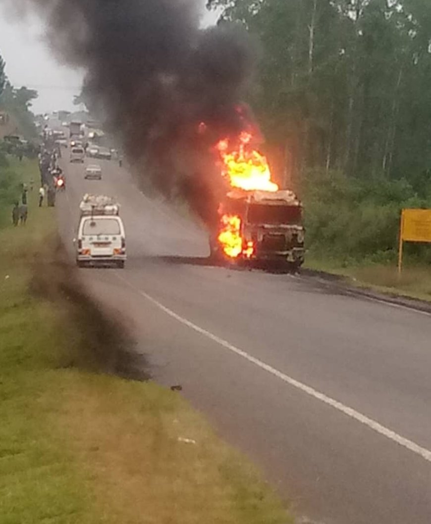 Fuel Tanker Catches Fire on Mityana-Kampala Road, Traffic Disrupted