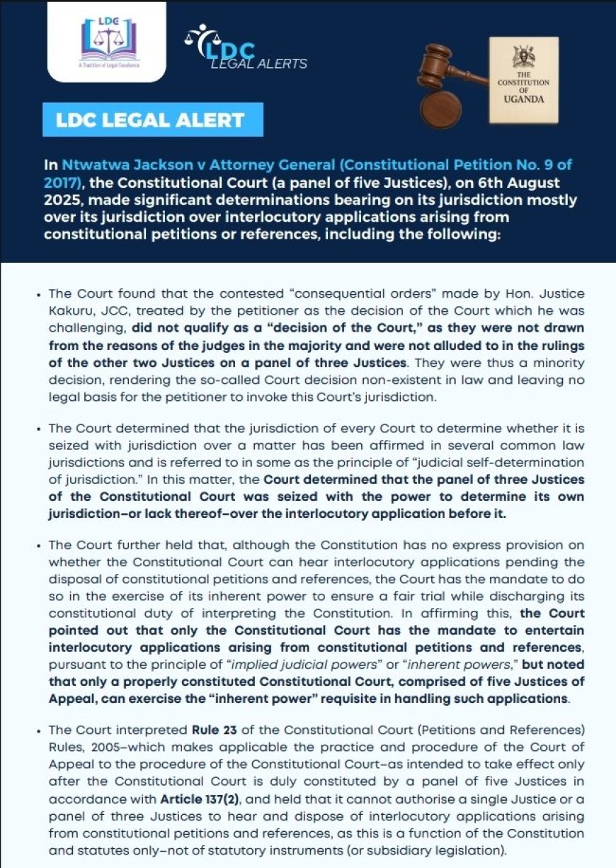 Constitutional Court in Jackson Ntwatwa v Attorney General Clarifies Jurisdiction Over Interlocutory Applications