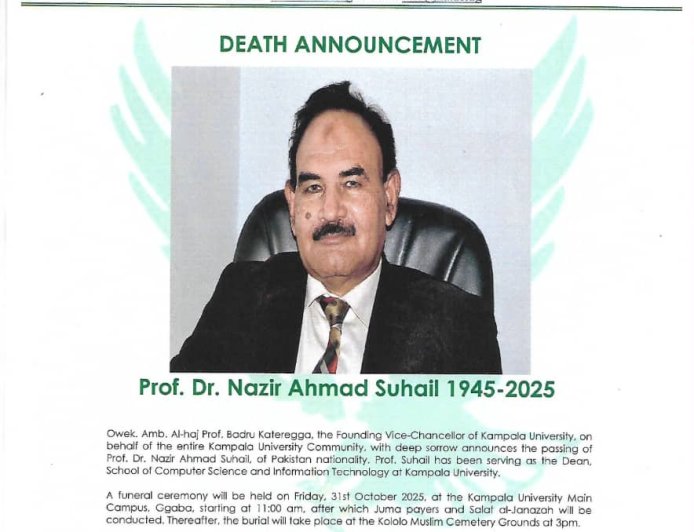 Owek. Amb. Al-Haj Prof. Badru Ddungu Kateregga Leads Kampala University Community in Mourning the Passing of Distinguished Scholar Prof. Dr. Nazir Ahmad Suhail