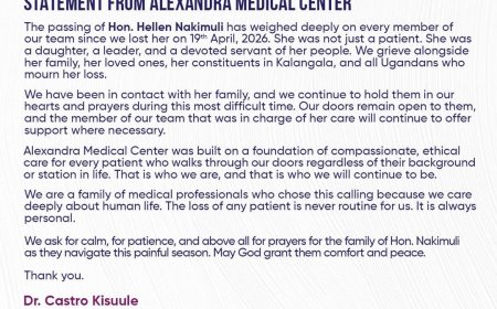 Alexandra Medical Center Mourns Hon. Hellen Nakimuli, Calls for Calm and Compassion