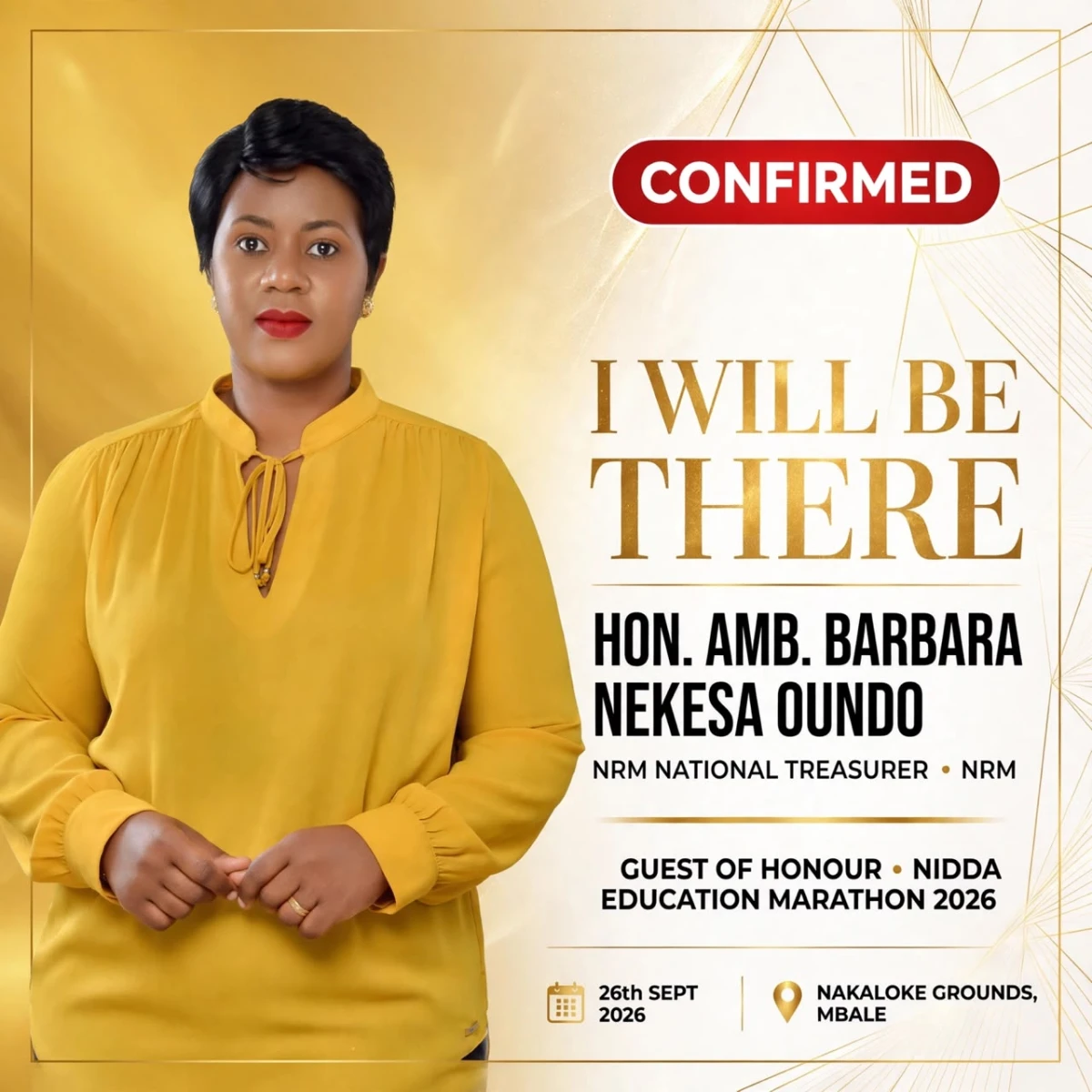 NRM Treasurer Barbara Nekesa Oundo to Grace NIDDA Education Marathon in Mbale